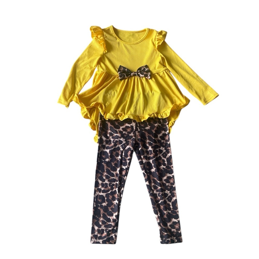 NWT Two Girls‎ Outfits 5 to 6 Years Old Flare Bellbottoms Lepoard Print C27